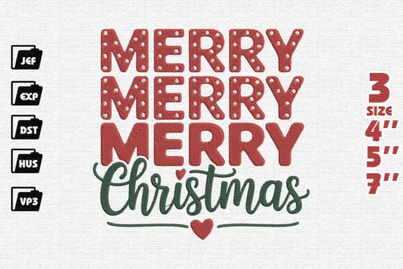Download Playful "Merry Merry Merry Christmas" Embroidery Design - Design Collection