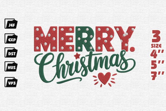 Download Festive Marquee "Merry Christmas" Embroidery Design with Glowing Heart - Design Collection