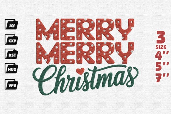 Download Festive Polka Dot "Merry Merry Christmas" Embroidery Design - Design Collection